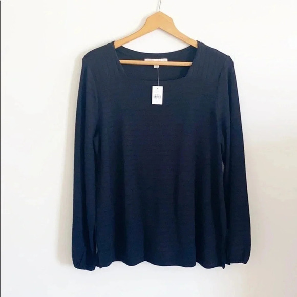 LOFT Textured Stripe Square Neck knit sweater - Picture 2 of 9